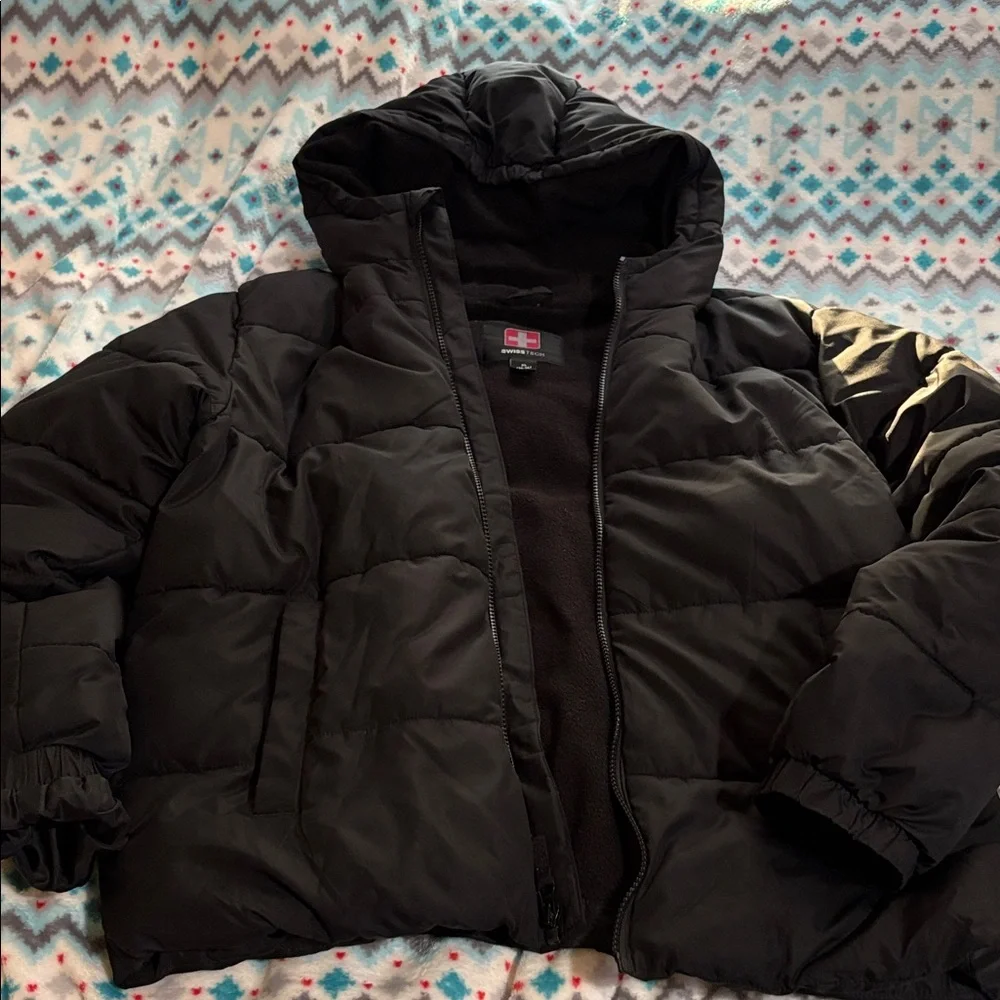 Swiss Tech Kids Black Hooded Puffer Jacket